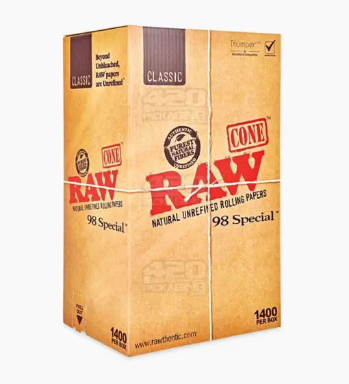 RAW 98MM CLASSIC 98 SPECIAL PRE ROLLED UNBLEACHED CONES 1400/BOX - Image 4